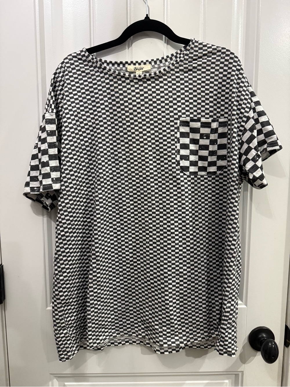 Checkerboard Pocket Short Sleeve Tee - Black & White
